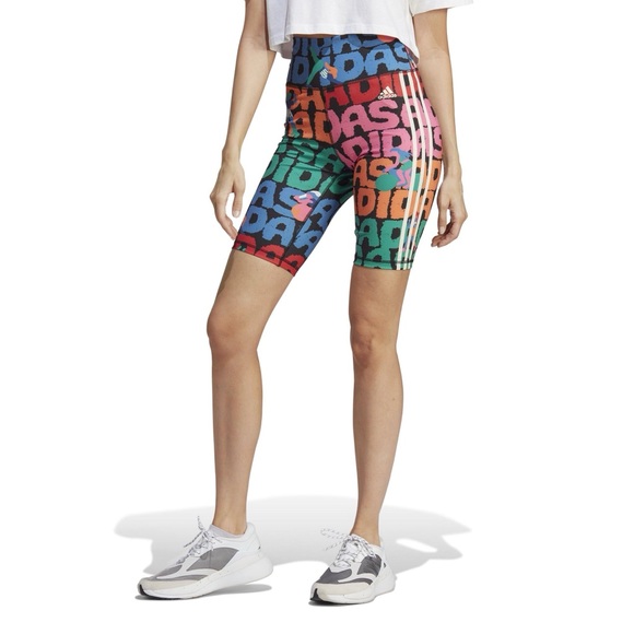 adidas Women's x FARM Rio All Over Print Bike Shorts-Multi-Color - Picture 1 of 5